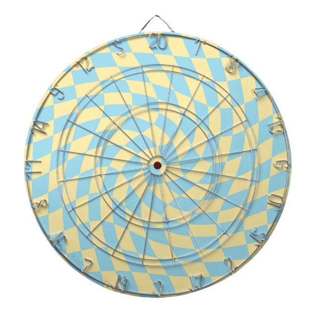 Retro Blue Yellow Pastor Warped Checkerboard Dartscheibe (vorne)