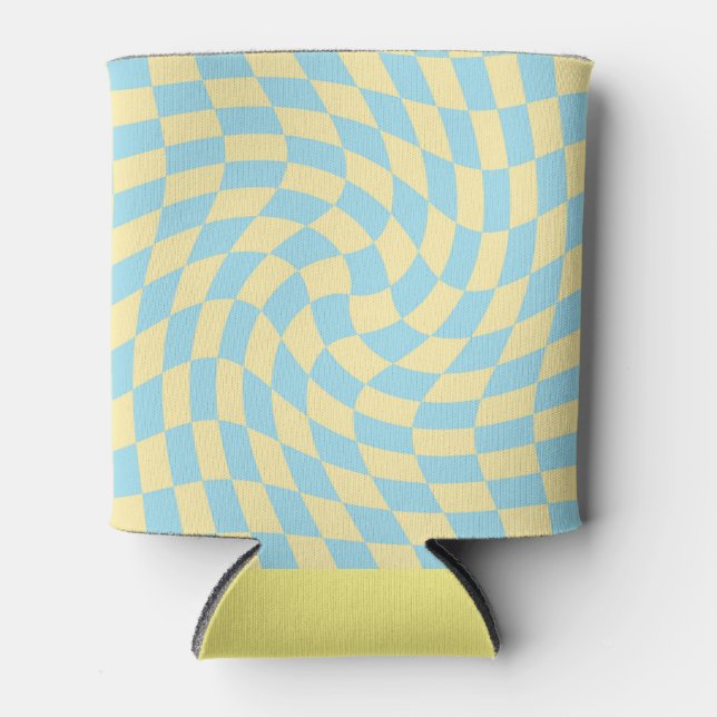 Retro Blue Yellow Pastor Warped Checkerboard Dosenkühler (Vorderseite)