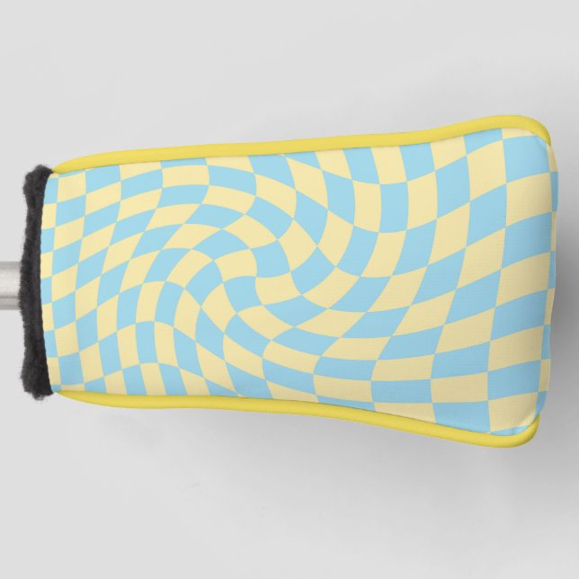 Retro Blue Yellow Pastor Warped Checkerboard Golf Headcover (Vorderseite)