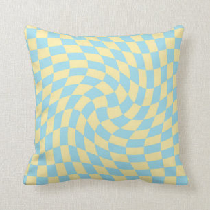 Retro Blue Yellow Pastor Warped Checkerboard Kissen