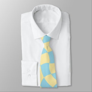 Retro Blue Yellow Pastor Warped Checkerboard Krawatte