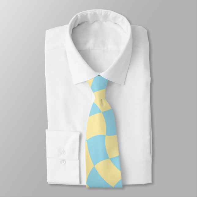 Retro Blue Yellow Pastor Warped Checkerboard Krawatte (Gebunden)