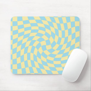 Retro Blue Yellow Pastor Warped Checkerboard Mousepad