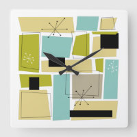 Retro Blue Yellow Squares Mid Century Modern Squar