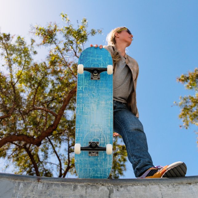 Retro Blueprint Skateboard Kunst (Außen 1)