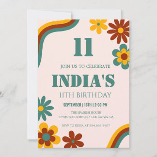 Retro Blume 11. Geburtstag Einladung