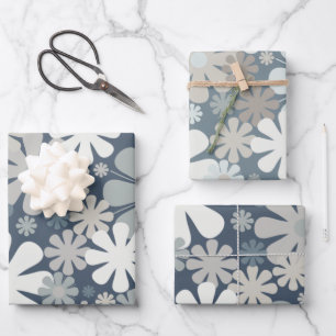 Retro Blume 60er 70er Ästhetische Blumenmuster Geschenkpapier Set