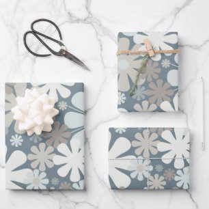 Retro Blume 60er 70er Ästhetisches Blumenmuster Geschenkpapier Set