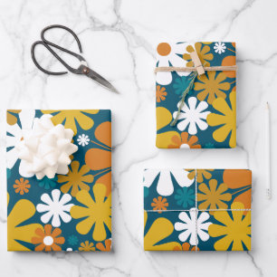Retro Blume 60er 70er Ästhetisches Blumenmuster Geschenkpapier Set