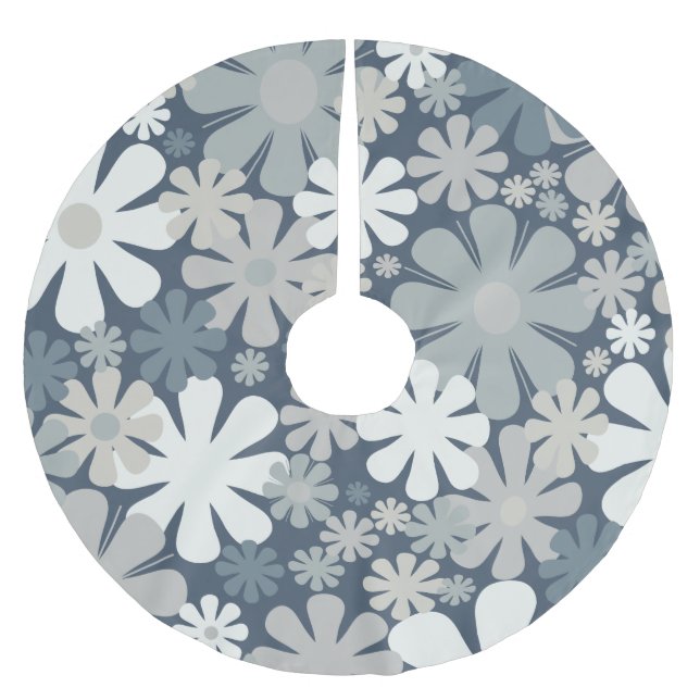 Retro Blume 60er 70er Ästhetisches Blumenmuster Polyester Weihnachtsbaumdecke (Vorderseite)