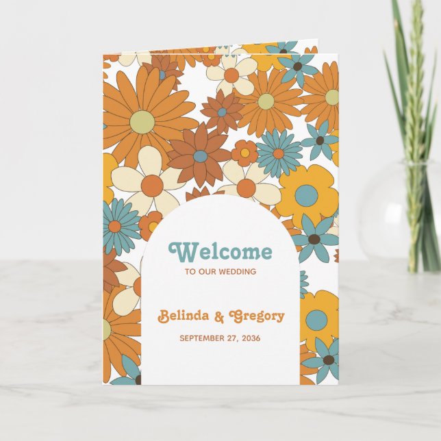 Retro-Blume 60er 70er Jahre, Hochzeitsorden Programm (Vorderseite)