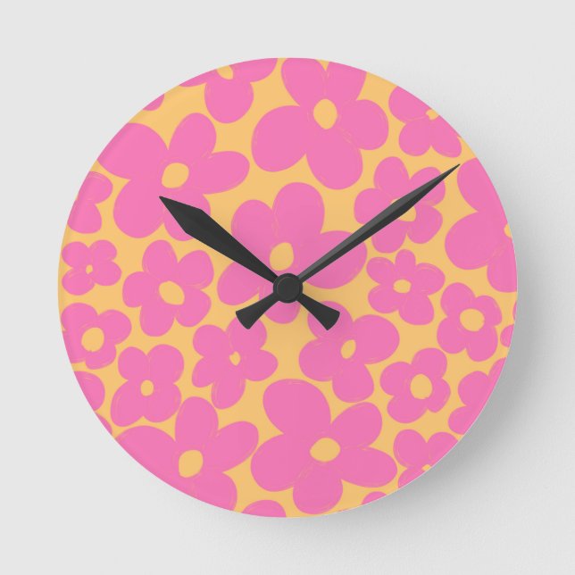 Retro-Blume #6 #floral #pattern #decor #art Runde Wanduhr (Vorderseite)