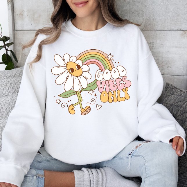 Retro-Blume 70er Vintager Regenbogen Sweatshirt (Von Creator hochgeladen)