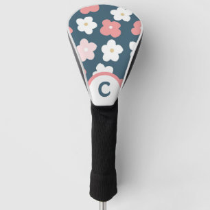 Retro-Blume, Aquamarin, rosa und weiß Golf Headcover