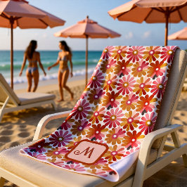 Retro-Blume ästhetisch - Mit Monogramm Strandtuch