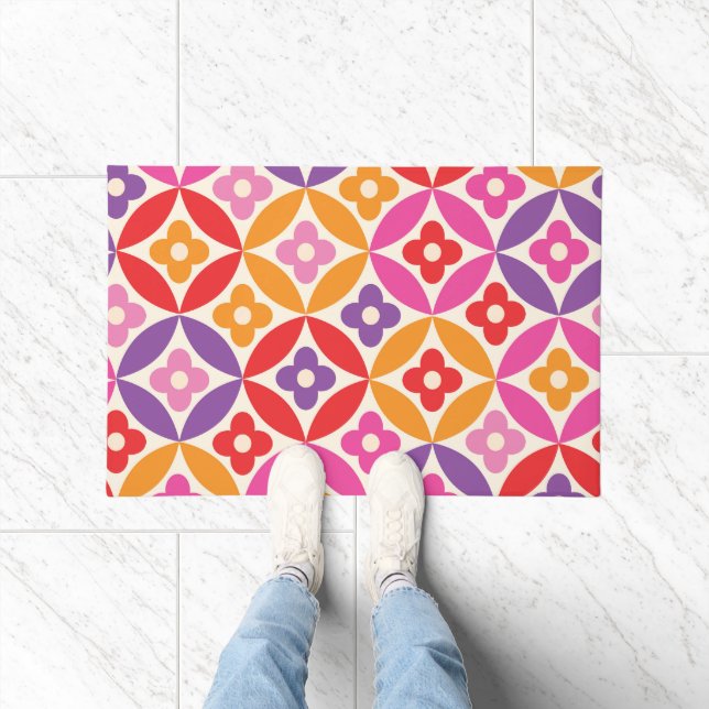 Retro-Blume auf dem Muster des Mittelzentrums Fußmatte (Indoor)