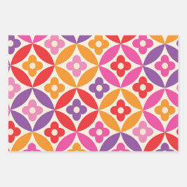 Retro-Blume auf dem Muster des Mittelzentrums Geschenkpapier Set