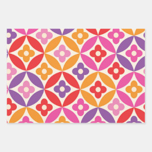 Retro-Blume auf dem Muster des Mittelzentrums Geschenkpapier Set