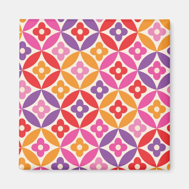 Retro-Blume auf dem Muster des Mittelzentrums Magnet (Vorne)