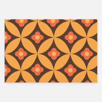 Retro-Blume auf der Orange der Kreise des mittlere Geschenkpapier Set