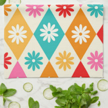 Retro-Blume auf einem Muster aus Diamanten der Mit