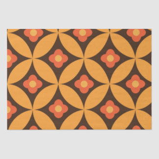 Retro-Blume auf orangefarbenem Rundblatt Mitte des Seidenpapier