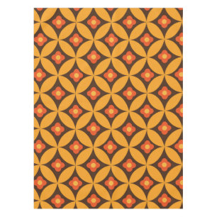 Retro-Blume auf orangefarbenen Kreisen des mittler Tischdecke