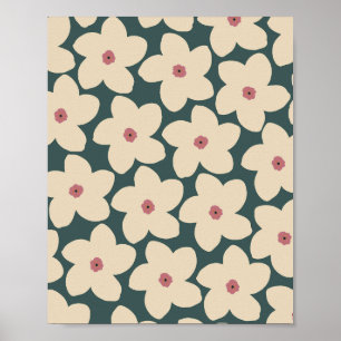 Retro-Blume aus Grün und Creme Poster