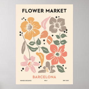 Retro Blume Barcelona Farbenfrohe Blumen Poster