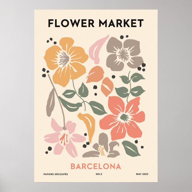 Retro Blume Barcelona Farbenfrohe Blumen Poster (Vorne)