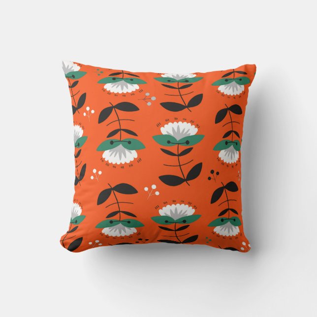 Retro-Blume, Blätter: nahtloses Muster. Kissen (Vorderseite)