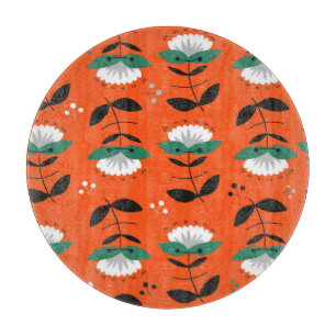 Retro-Blume, Blätter: nahtloses Muster. Schneidebrett