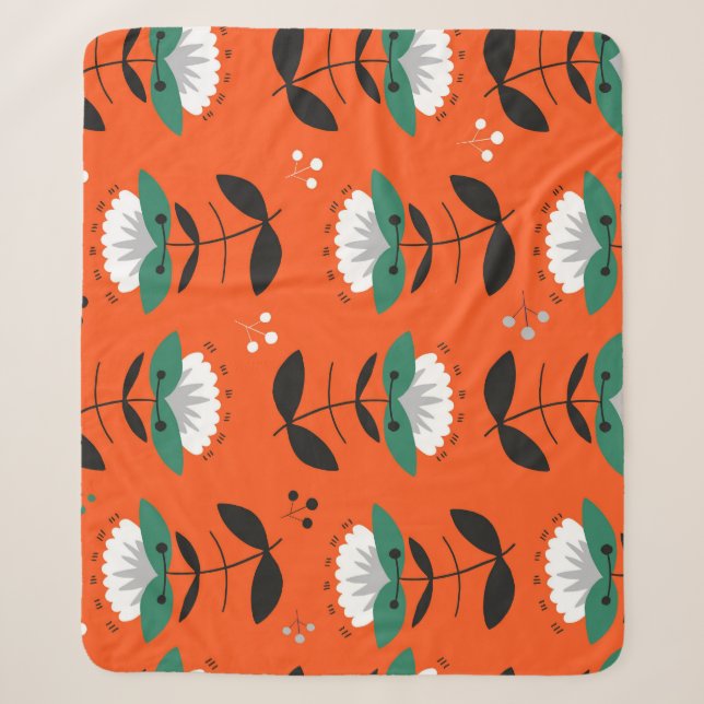 Retro-Blume, Blätter: nahtloses Muster. Sherpadecke (Vorderseite)