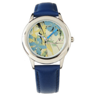 Retro-Blume (blau und gelb) Armbanduhr