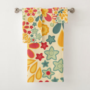 Retro, Blume, Blumenmuster Badhandtuch Set