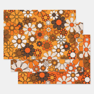 Retro-Blume Blumenmuster mit Vibes aus den 70er Ja Geschenkpapier Set