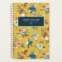 Retro-Blume Blush Yellow Blue Floral Muster Planer