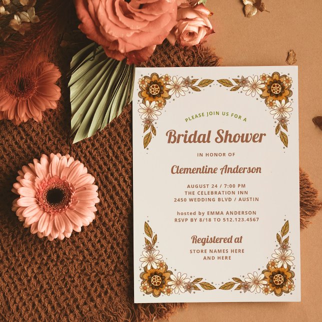 Retro-Blume | BRAUTPARTY Einladung (Trendy bridal shower invitations with a retro floral design)