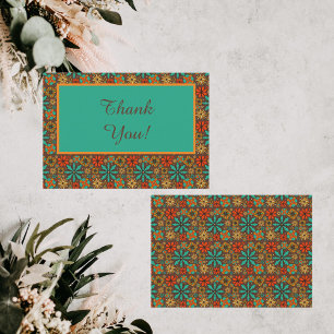 Retro Blume Brown Aquamarin Rote Blumenbäume 60er Dankeskarte