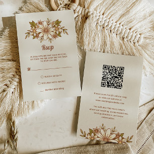 Retro-Blume Combo QR Code und Traditionelle RSVP Karte