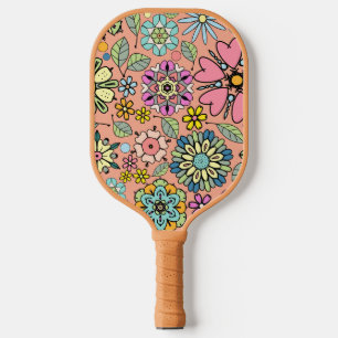 Retro-Blume der Frühjahrssaison - Nahtloses Muster Pickleball Schläger