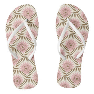 Retro-Blume des Sonnenaufgangs - rosa und braun Flip Flops