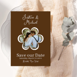 Retro Blume Foto Brown Wedding Save the Date Einladung