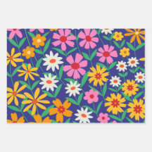 Retro Blume Garden Pattern auf Navy Blue
