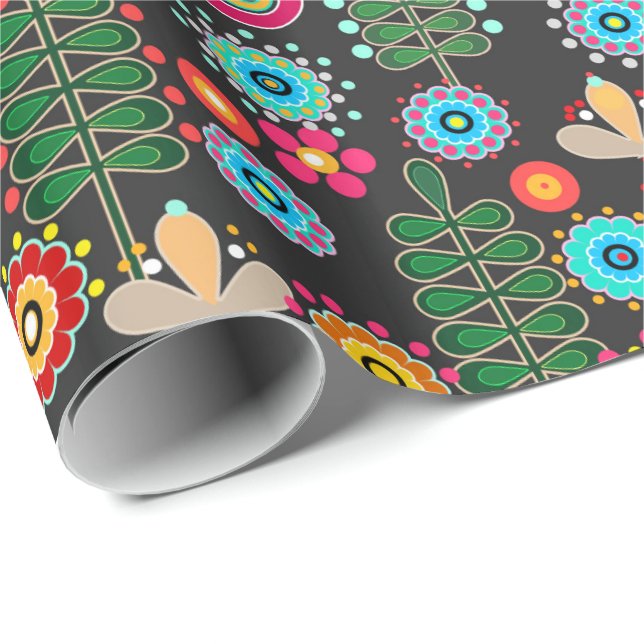 Retro, Blume Geschenkpapier (Rolleneckpunkt)