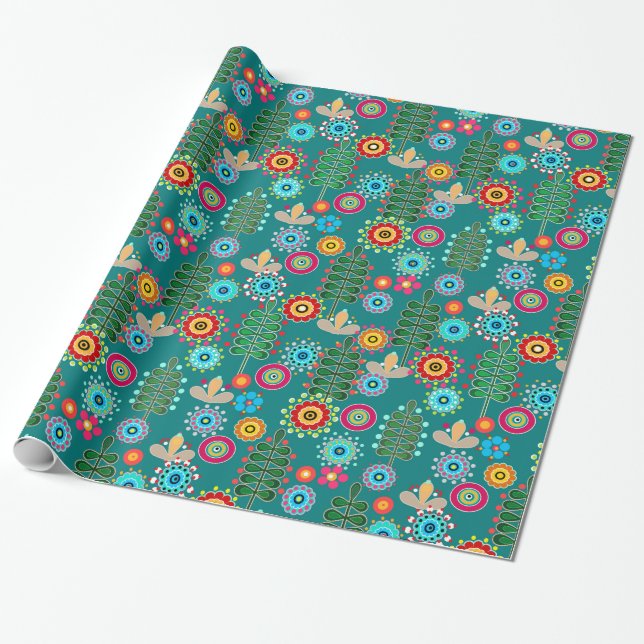 Retro, Blume Geschenkpapier (Ungerollt)