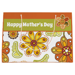 Retro Blume Green Orange Happy Mother Day Große Geschenktüte