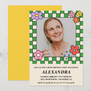 Retro Blume Groovy Foto 42. Geburtstag Einladung