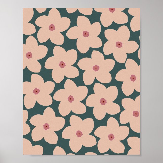 Retro-Blume grün und pfirsichfarben Poster (Vorne)