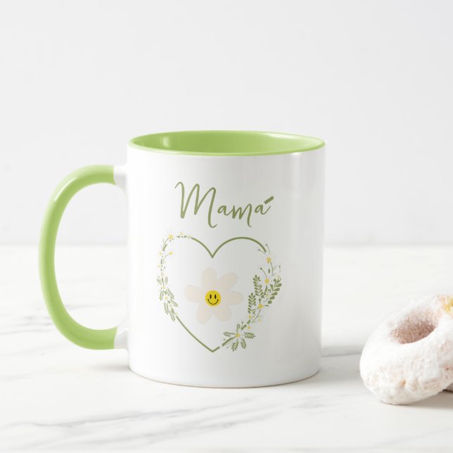 Retro Blume Herzlichen Glückwunsch, Spanische Mama Tasse (Mit Donut)